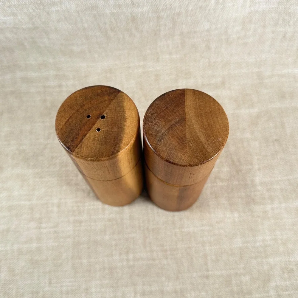 Vintage Teak Salt & Pepper Shakers Danish Modern Wood Grinder Set